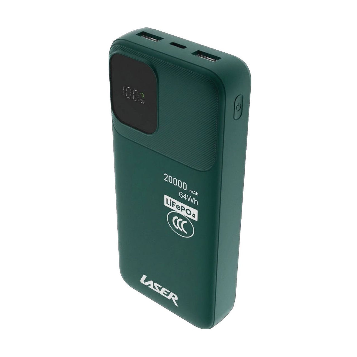Laser 20000mAh LiFePO4 Power Bank, 20W USB-C PD, Green
