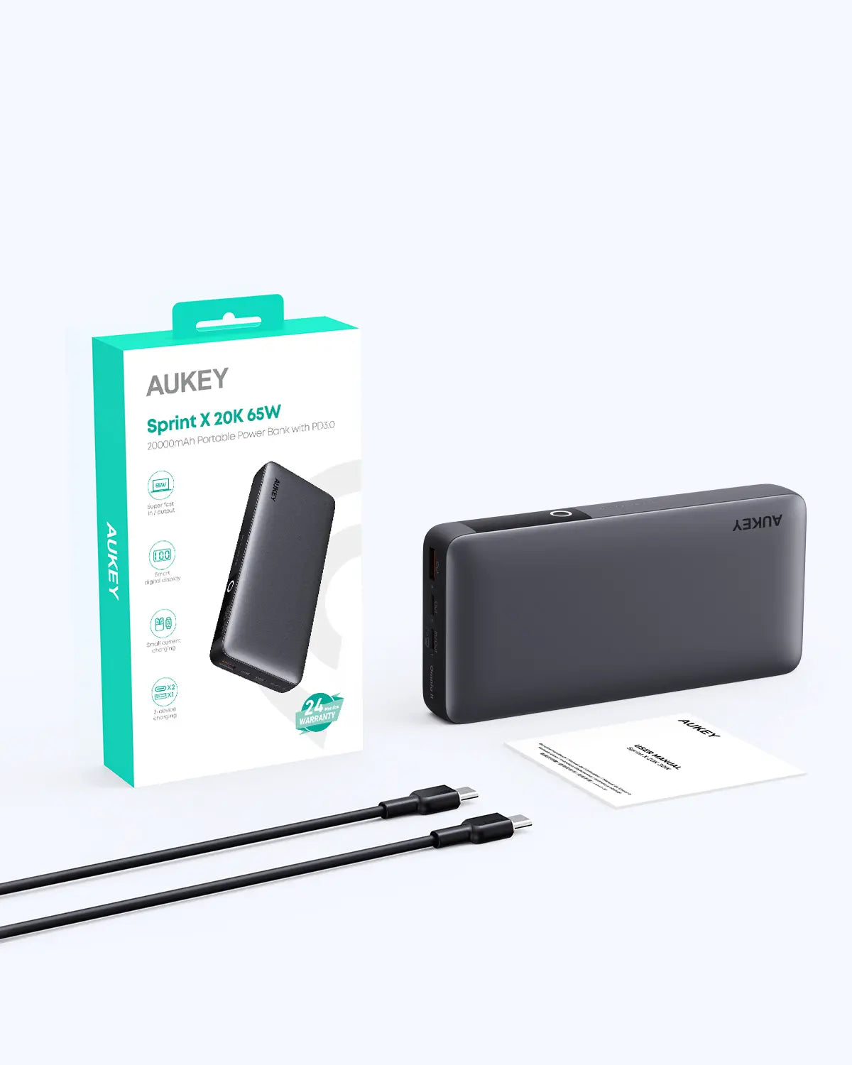 AUKEY Sprint X 20000mAh 65W USB-C Laptop Power Bank, PB-Y43