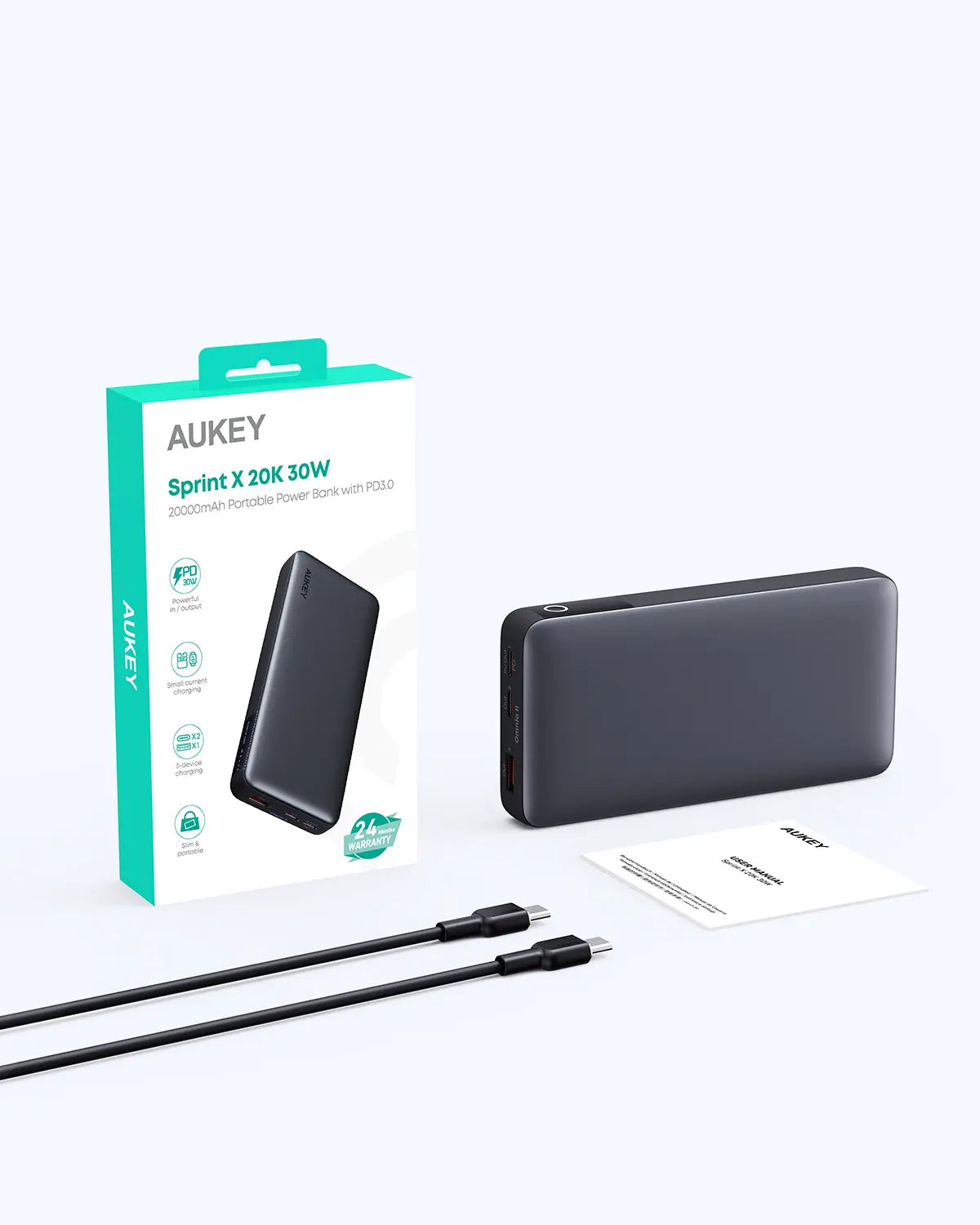AUKEY Sprint X 20000mAh 30W USB-C Power Bank, 3 Ports, PB-Y42