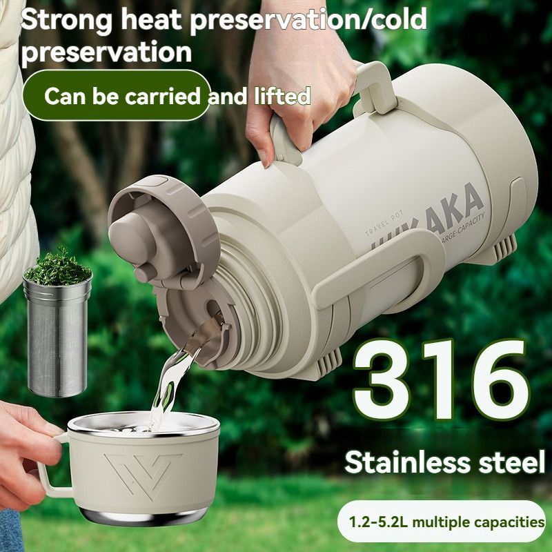 316 Stainless Steel Thermos Flask with Tea Filter and Cup Lid, 2L, Black