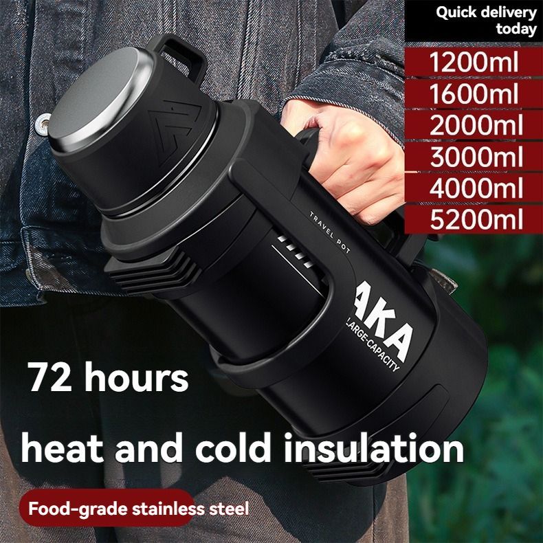 316 Stainless Steel Thermos Flask with Tea Filter and Cup Lid, 4L, Black