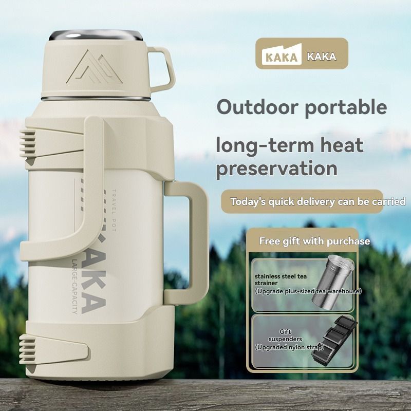 316 Stainless Steel Thermos Flask with Tea Filter and Cup Lid, 1.2L, Silver