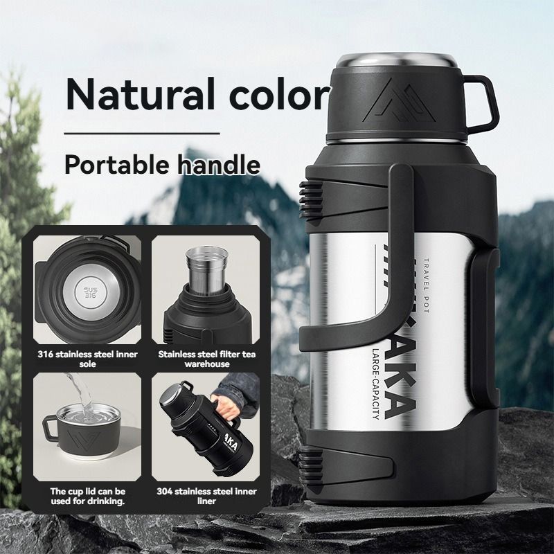 316 Stainless Steel Thermos Flask with Tea Filter and Cup Lid, 3L, Silver