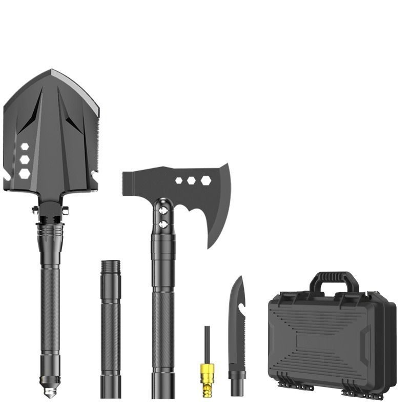 multifunctional entrenching shovel, axe set, outdoor camping, folding shovel, vehicle mounted tool, emergency kit, Australian outback, hiking tool, digging axe, bushcraft gear - Black - Size 2SD14X-26B-F8W
