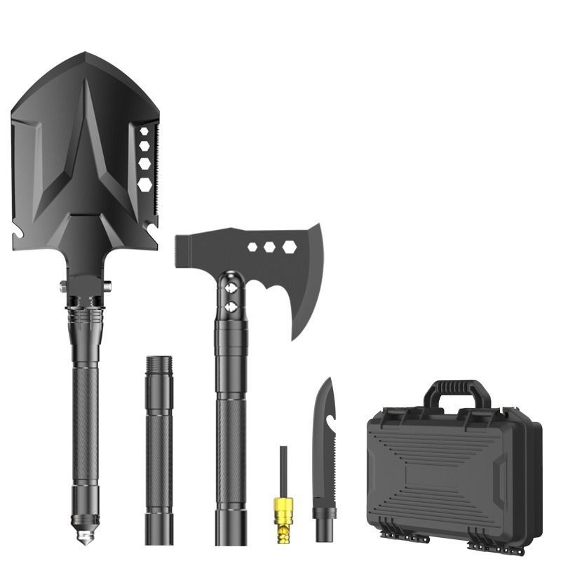multifunctional entrenching shovel, axe set, outdoor camping, folding shovel, vehicle mounted tool, emergency kit, Australian outback, hiking tool, digging axe, bushcraft gear - Black - Size XD14-26B-F8