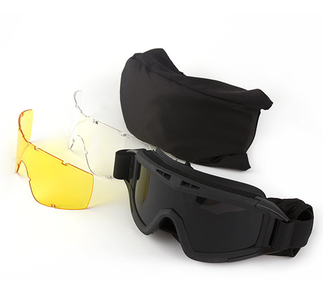 Tactical Safety Goggles, 3 Lenses, Black