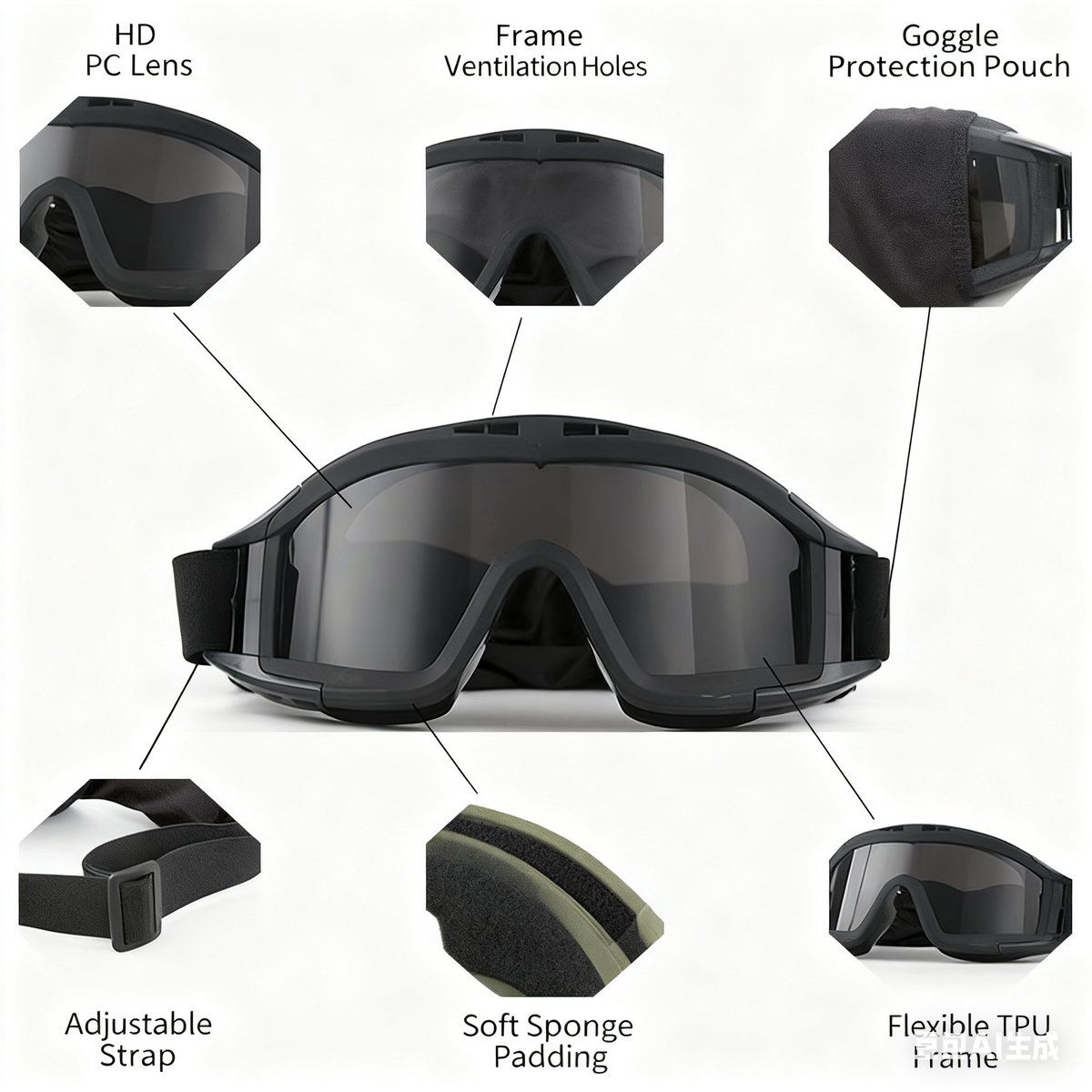 Tactical Safety Goggles, 3 Lenses, Green
