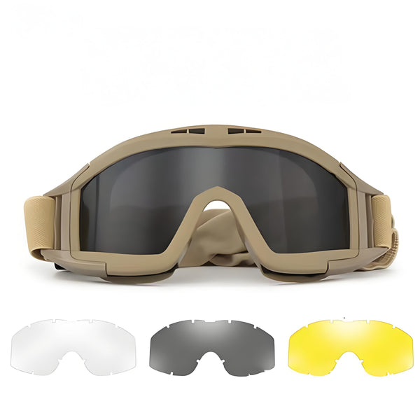 Tactical Safety Goggles, 3 Lenses, Khaki