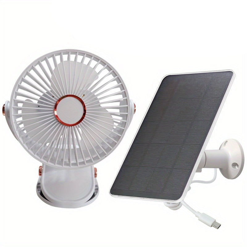 Solar Rechargeable Camping Fan with Light, 10000mAh, White