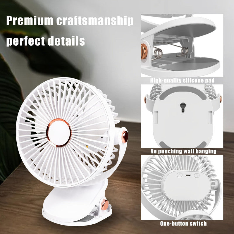 Solar Rechargeable Camping Fan with Light, 10000mAh, White