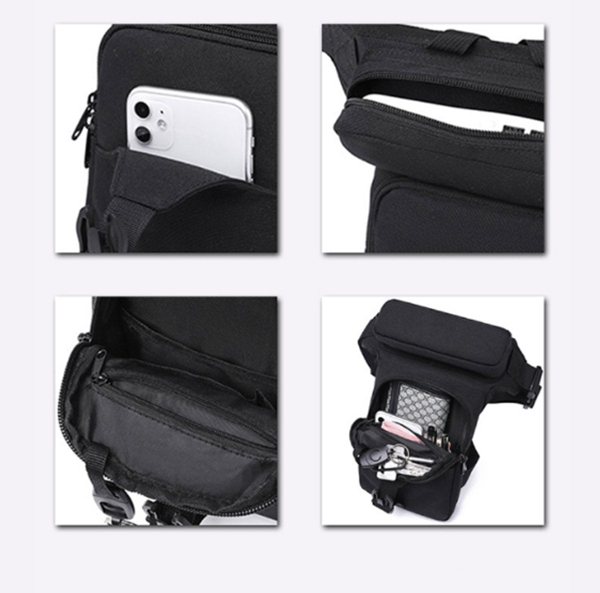 Tactical Leg Bag with 4 Compartments, Black