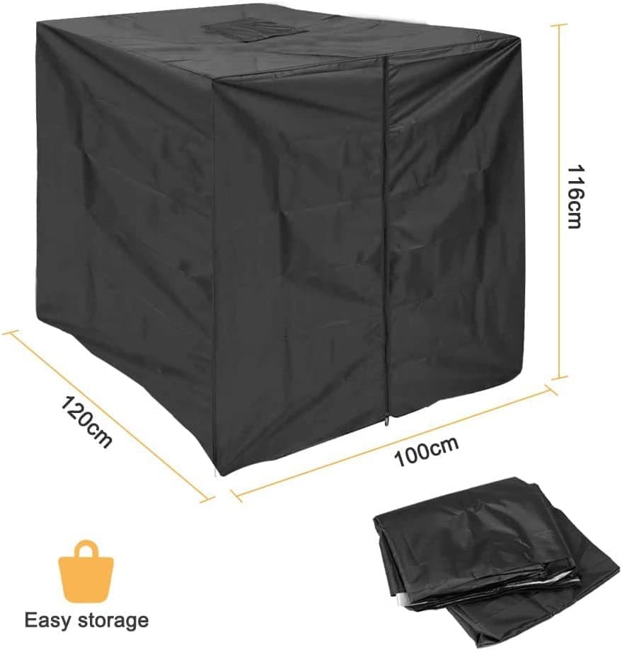 Black 210D Oxford IBC Tank Cover, Zip and Velcro Access, 120 x 100 x 116 cm