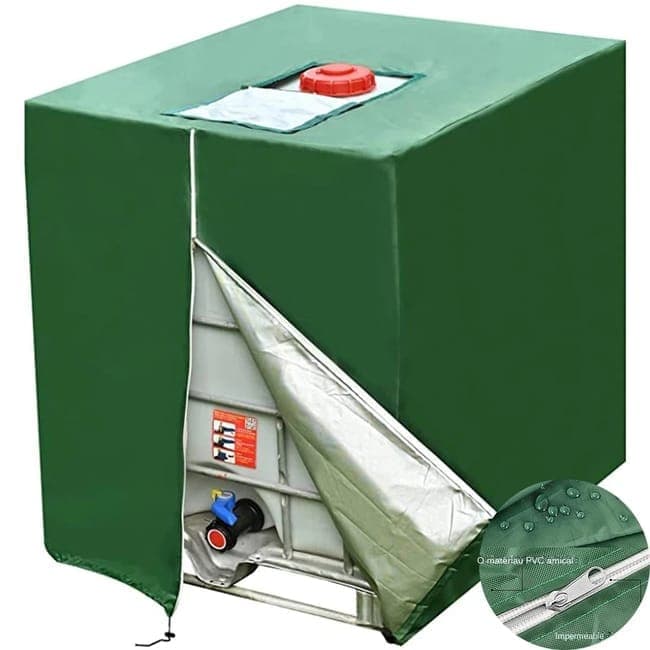 Green 210D Oxford IBC Tank Cover, Centre Zip, 120 x 100 x 116 cm