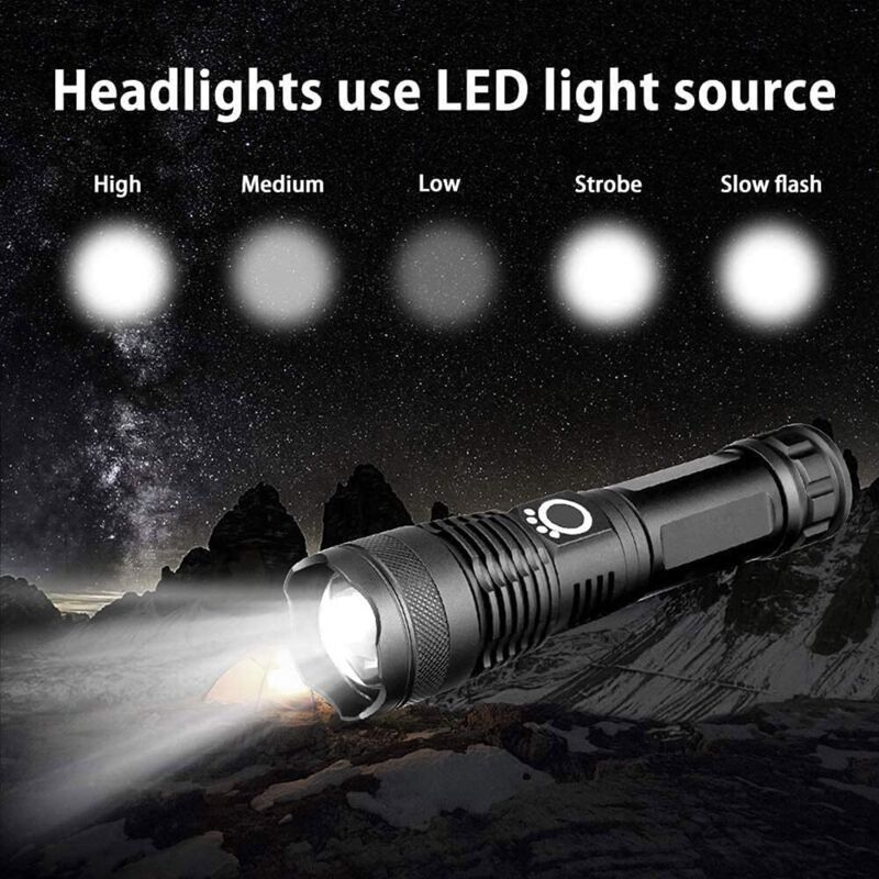 LED Flashlight USB Rechargeable Tactical Torch