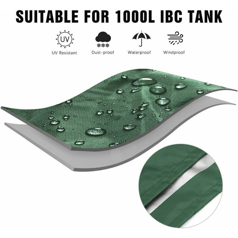 1000L IBC Tank Cover, Green 210D Oxford, 116 x 100 x 120 cm