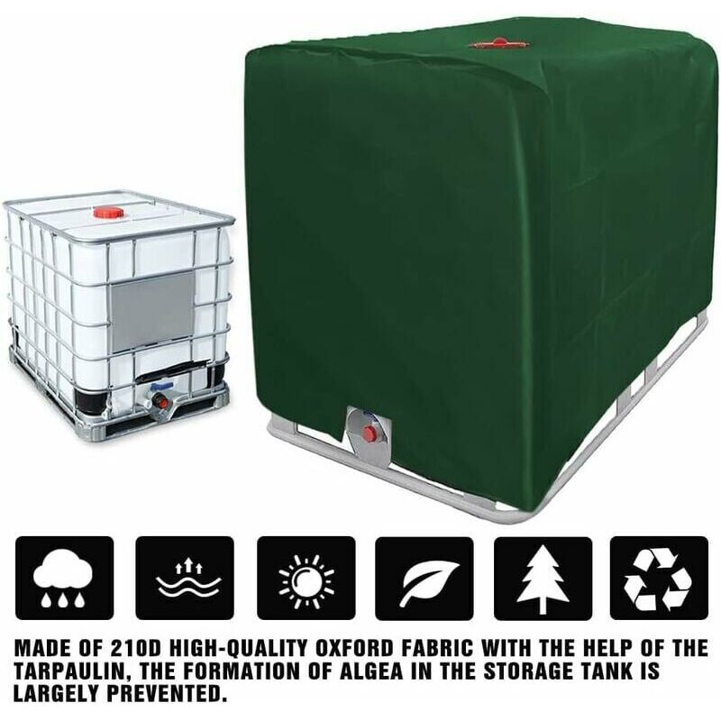 1000L IBC Tank Cover, Green 210D Oxford, 116 x 100 x 120 cm
