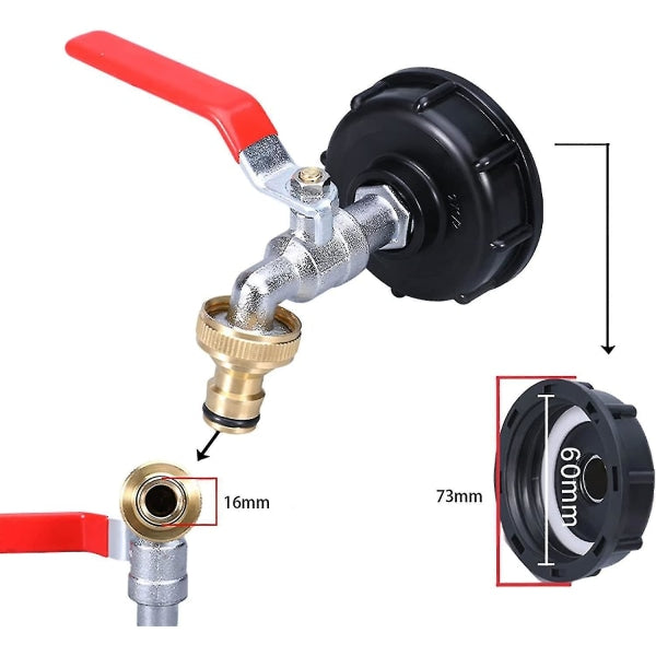 S60x6 IBC Tank Tap with Garden Hose Adapter, Alloy Body