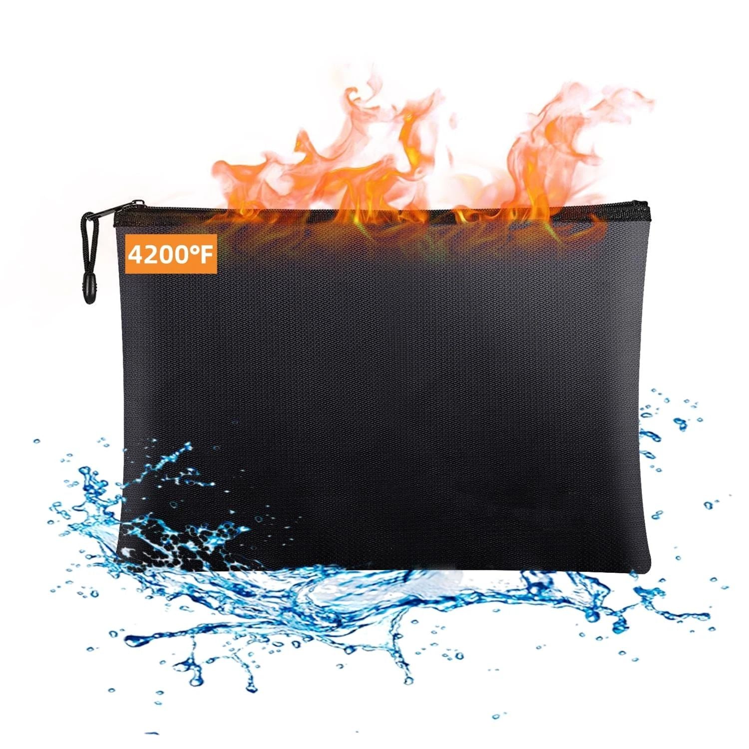 Fireproof Document Bags,Waterproof and Fireproof Money Bag with Aluminum Foil Lining,Fireproof Safe Storage Pouch with Zipper for Document and Cash,Black(20.5*13.5C)