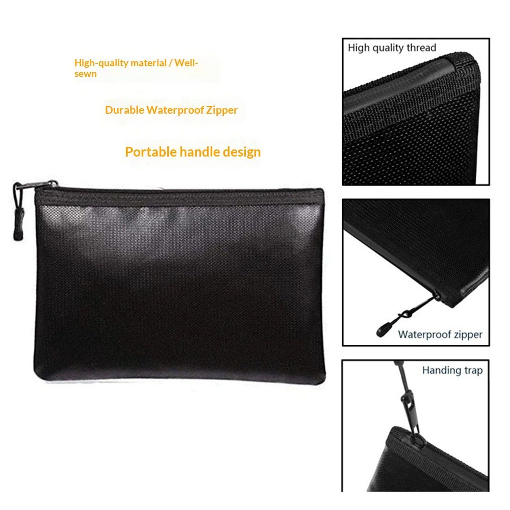 Fireproof Document Bags,Waterproof and Fireproof Money Bag with Aluminum Foil Lining,Fireproof Safe Storage Pouch with Zipper for Document and Cash,Black(20.5*13.5C)