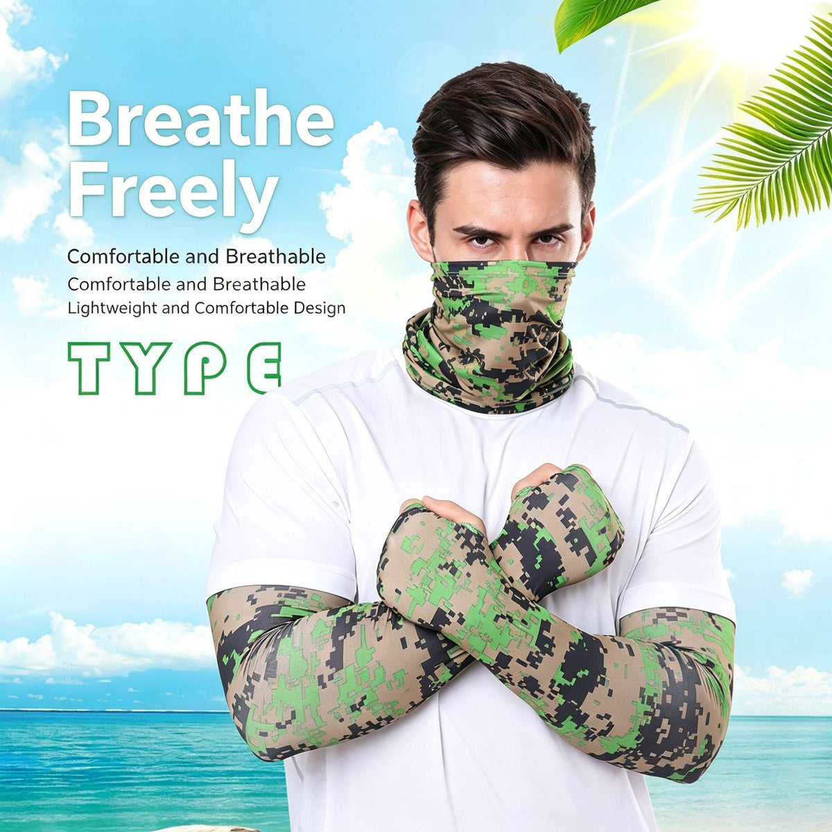 Camo Sun Guard Kit, Sleeves, Gloves & Neck Cover, Light Grey Camo