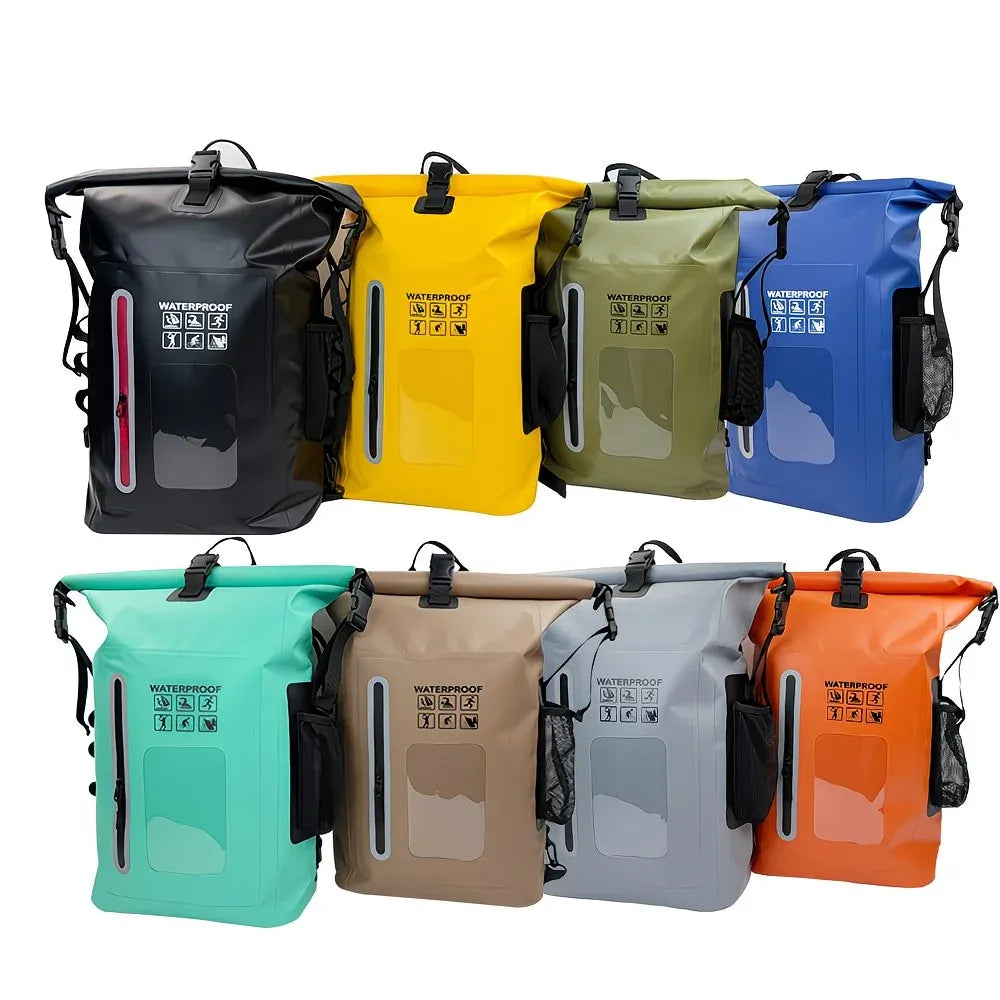 6.6 Gallon Outdoor Backpack, Detachable Shoulder Straps, Transparent Window & Buckle Clips, Suitable for Hiking, Beach Sports, Trekking and Rowing, Green, Portal Adventure Gear(pitch green)