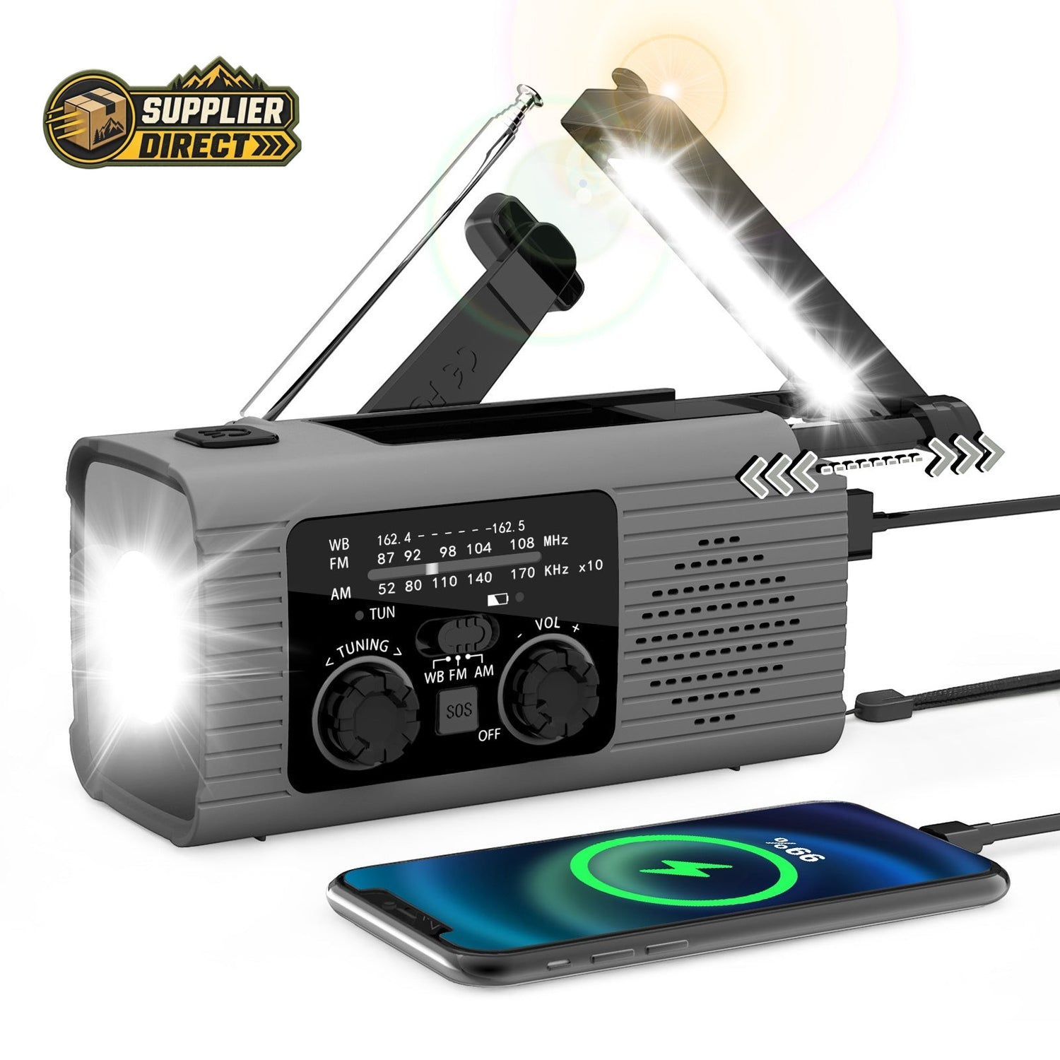 Emergency Weather Radio with Solar, Hand Crank & Power Bank Function