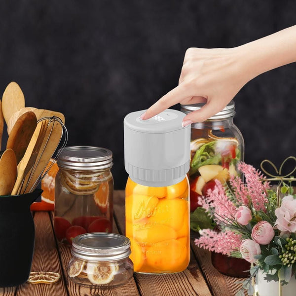 Electric Mason Jar Vacuum Sealer Kit, Rechargeable, 10 Lids, White