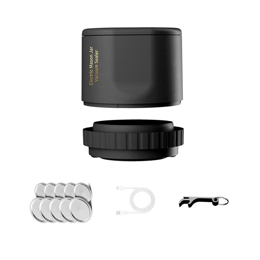 Electric Mason Jar Vacuum Sealer Kit, Rechargeable, 10 Lids, Black