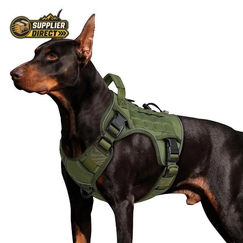 Dog Harness Large Dog No Pull Reflective Adjustable Pet Vest with Handle - Army Green S