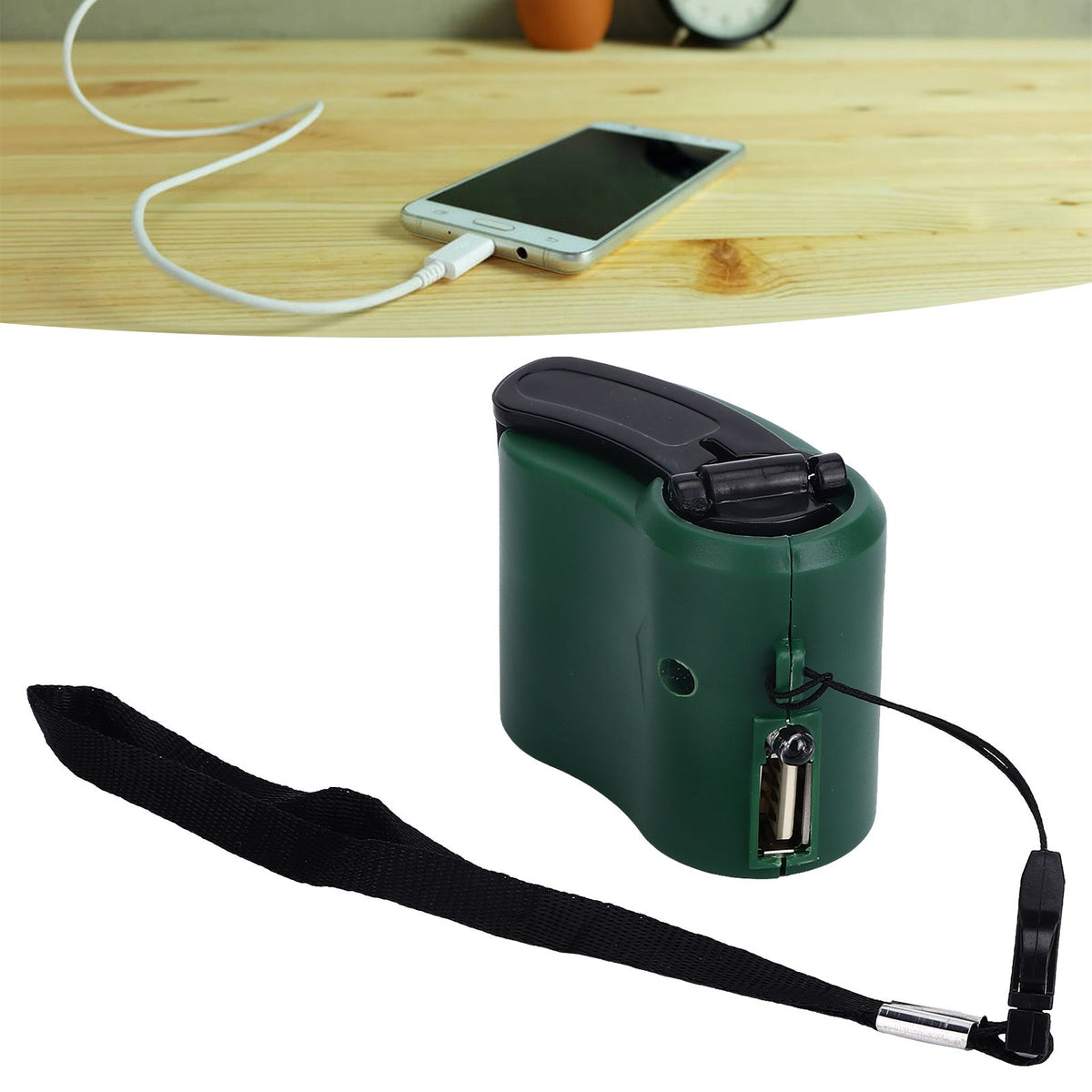 USB Hand Crank Phone Charger, Green