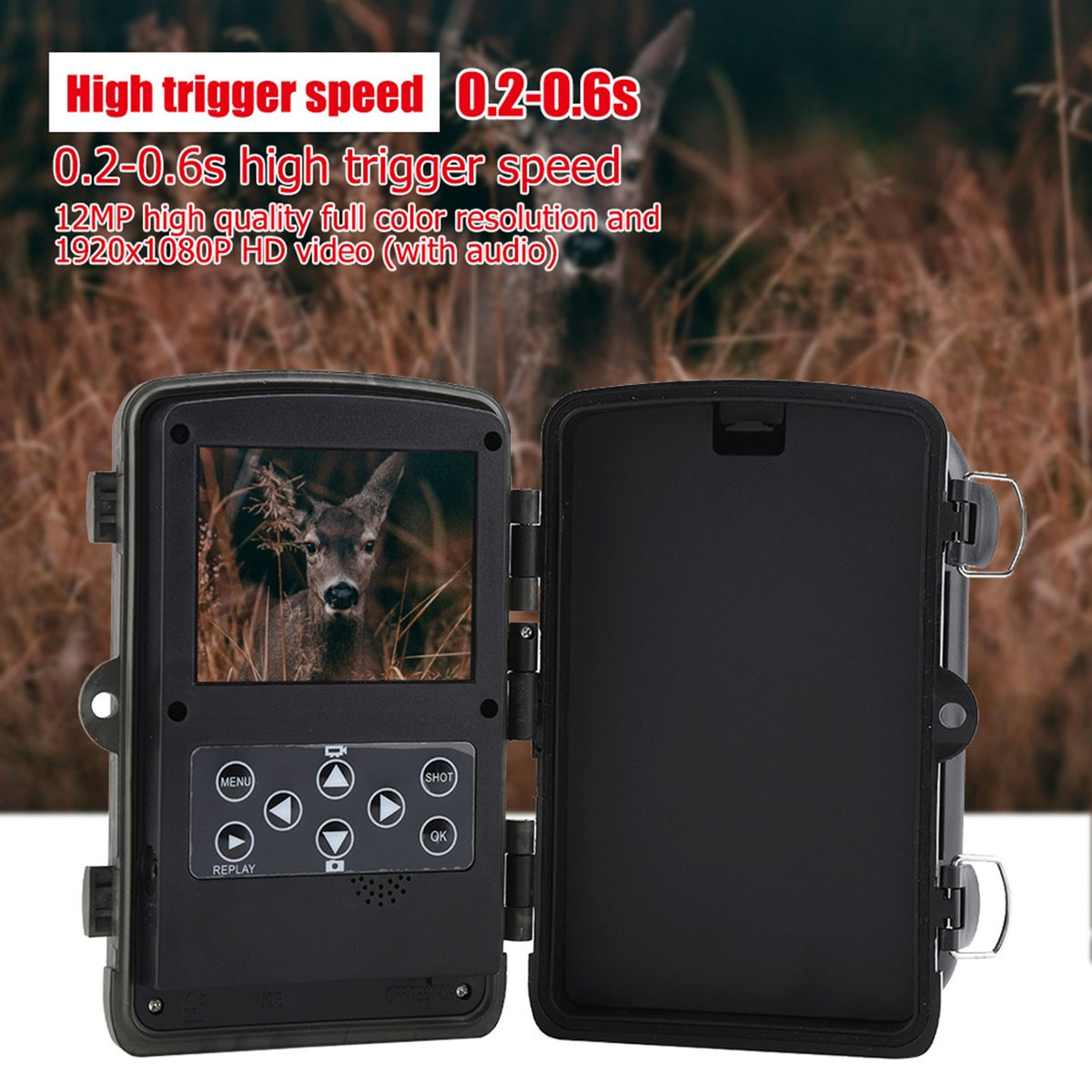 12MP 1080P Waterproof Trail Camera, 42 IR LEDs