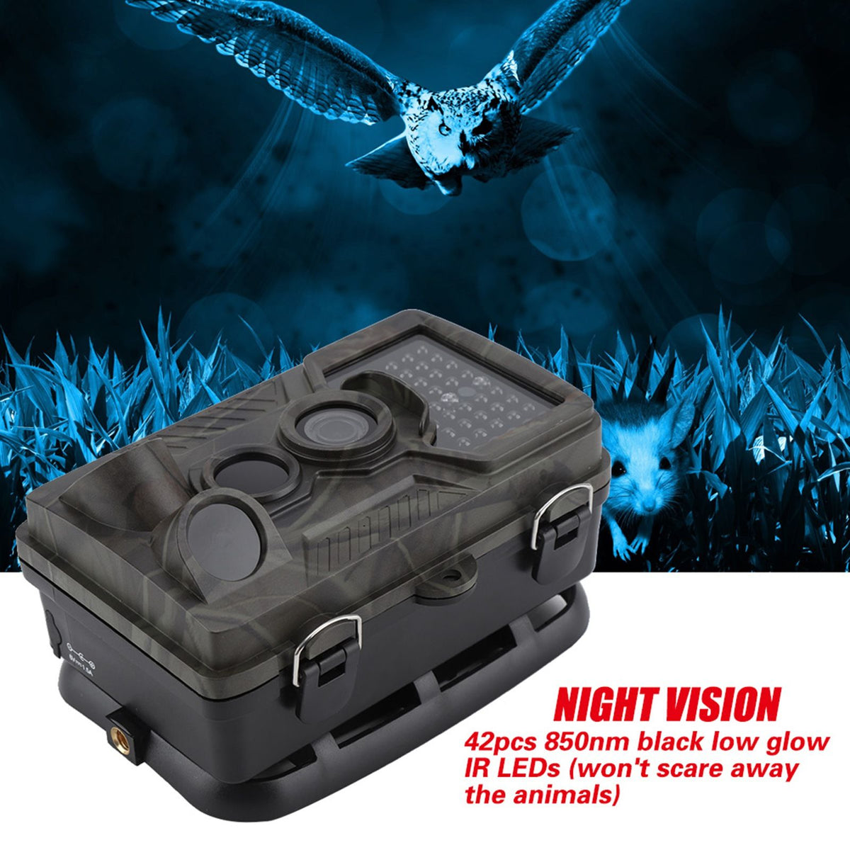 12MP 1080P Waterproof Trail Camera, 42 IR LEDs