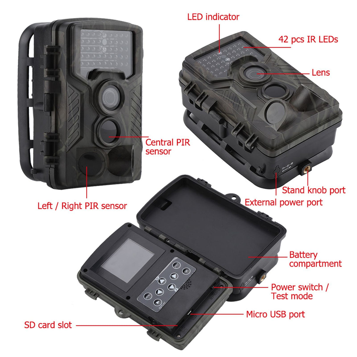 12MP 1080P Waterproof Trail Camera, 42 IR LEDs