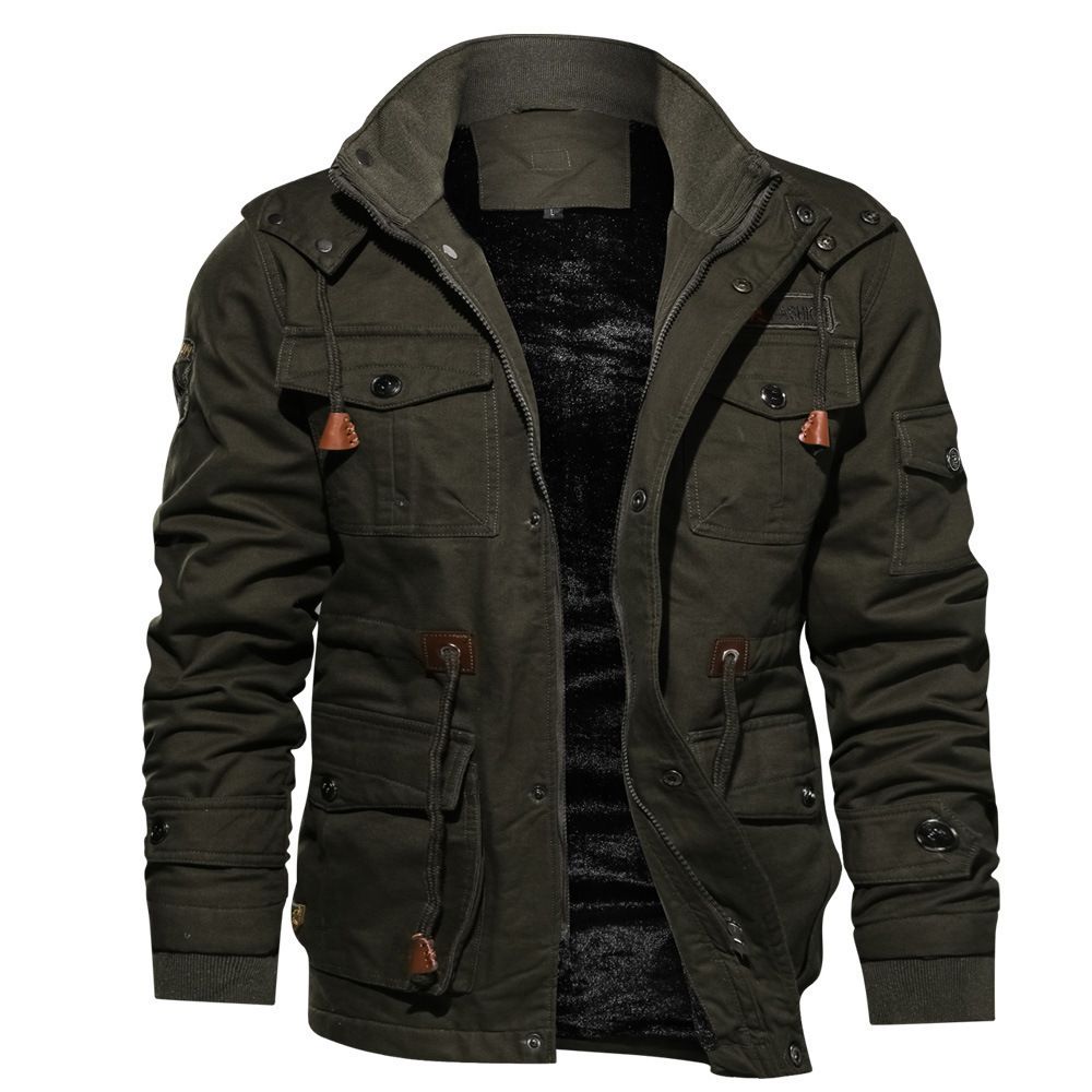 MOOGEN Men Thickened Hooded Jacket Winter Casual Army Green Size: M