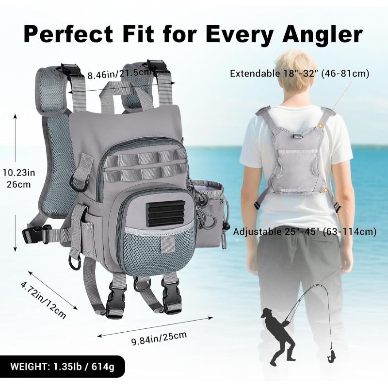 Waterproof Fly Fishing Chest Pack, Grey