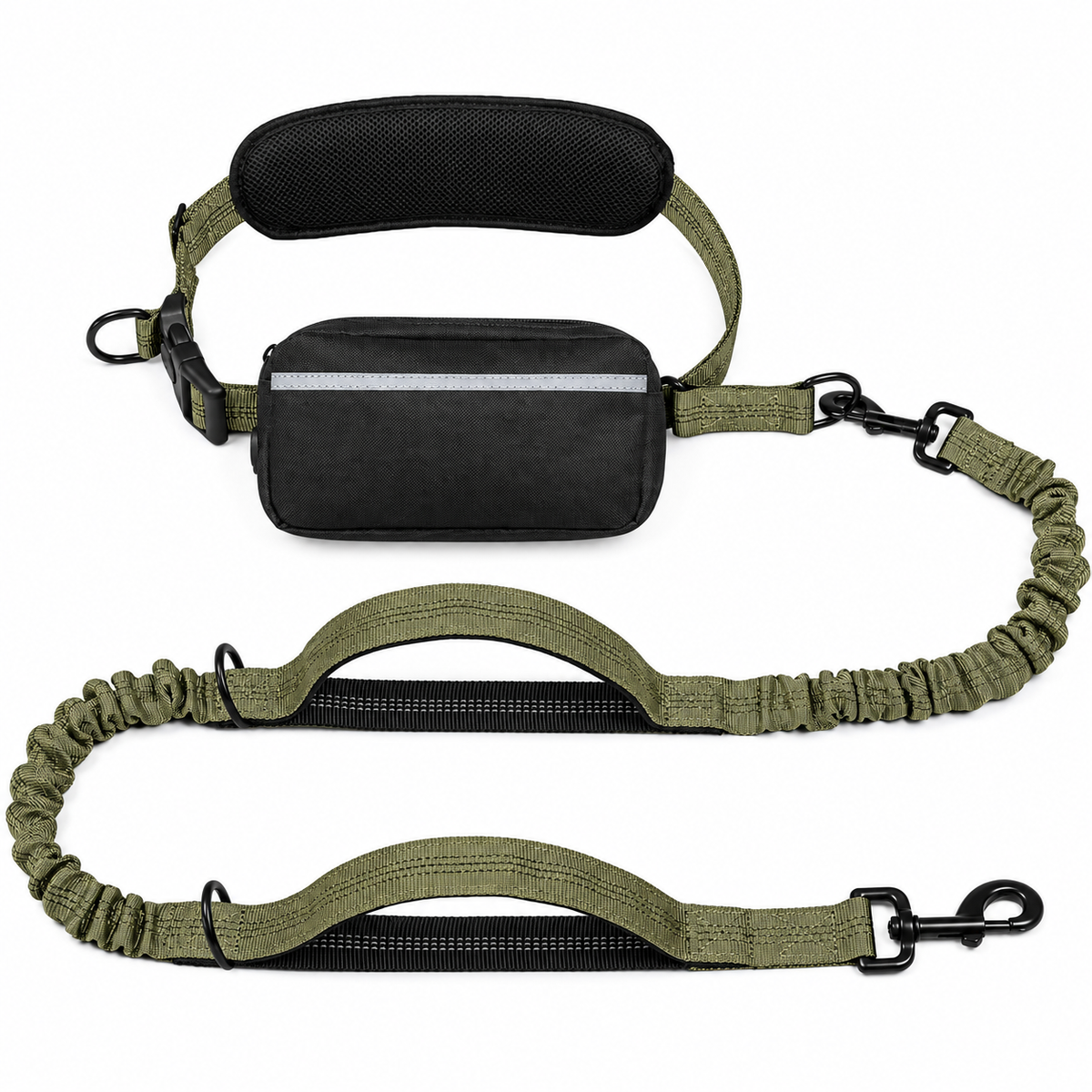 Hands-Free Dog Walking Belt with Bungee Leash, Army Green