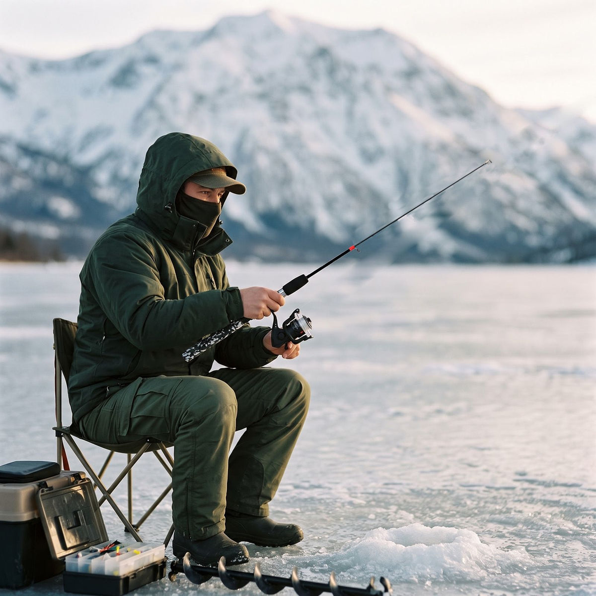 Ice Fishing Rod & Reel Set, Black Grey