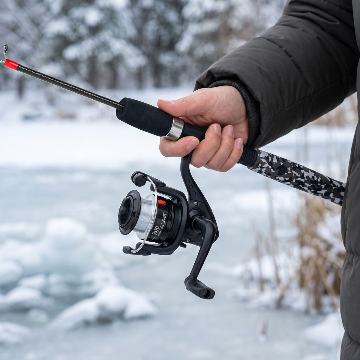 Ice Fishing Rod & Reel Set, Black Grey
