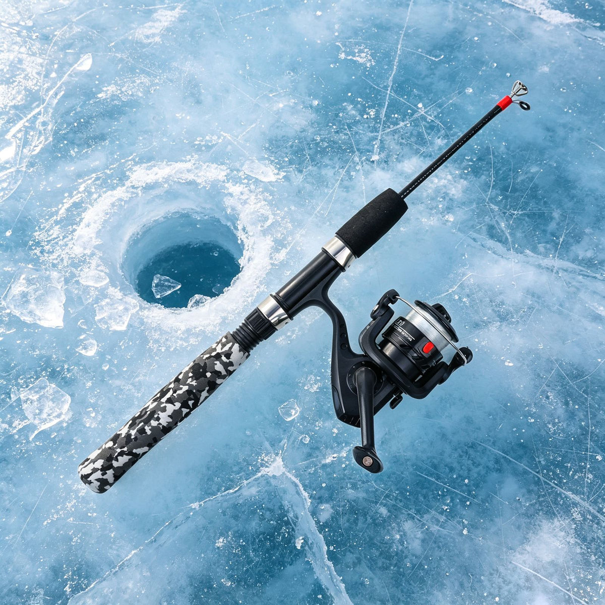 Ice Fishing Rod & Reel Set, Black Grey
