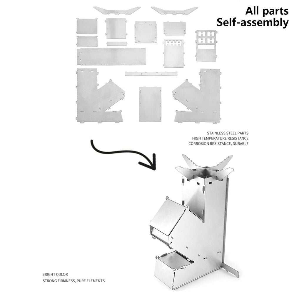 Portable Rocket Stove, Removable Design for Camp Cooking