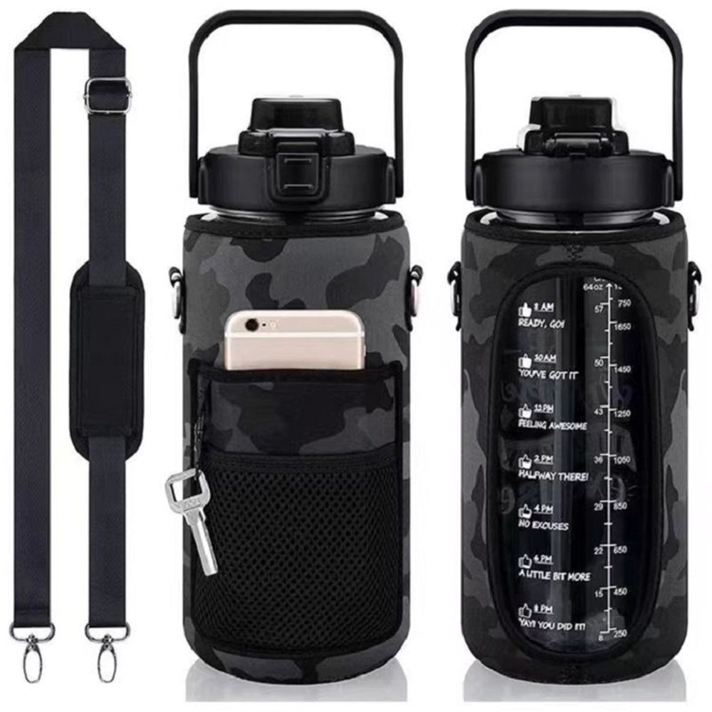 1.9L (64 oz) Water Bottle with Time Markers and Leak-Proof Lid