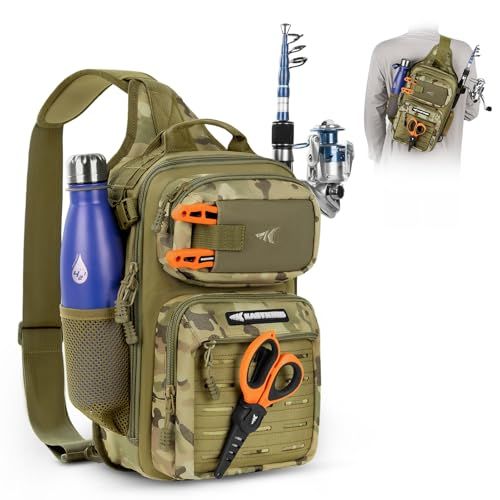 Fishing Sling Backpack for Anglers, Olive Green