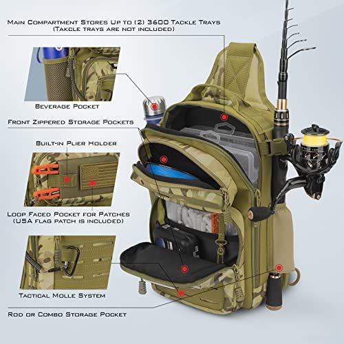 Fishing Sling Backpack for Anglers, Olive Green