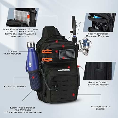 Fishing Sling Backpack for Anglers, Black