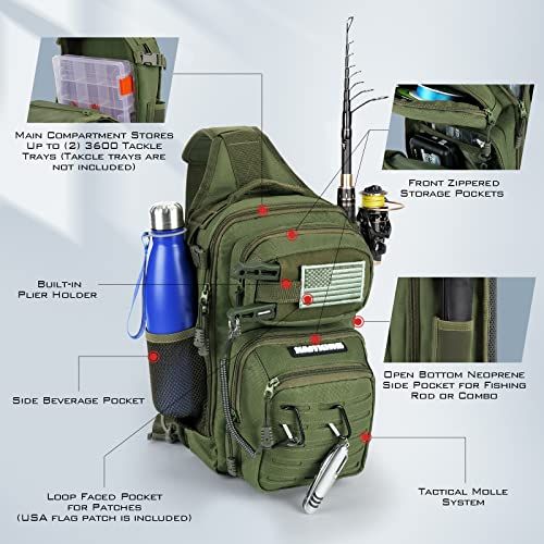 Fishing Sling Bag for Anglers, Olive Green (Style 2)