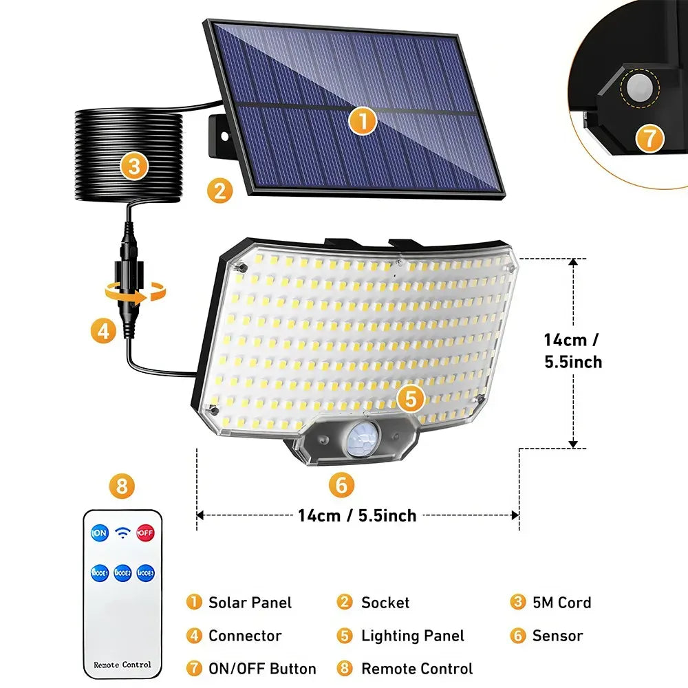 238 LED Solar Motion Sensor Flood Light with Remote, IP65, Black