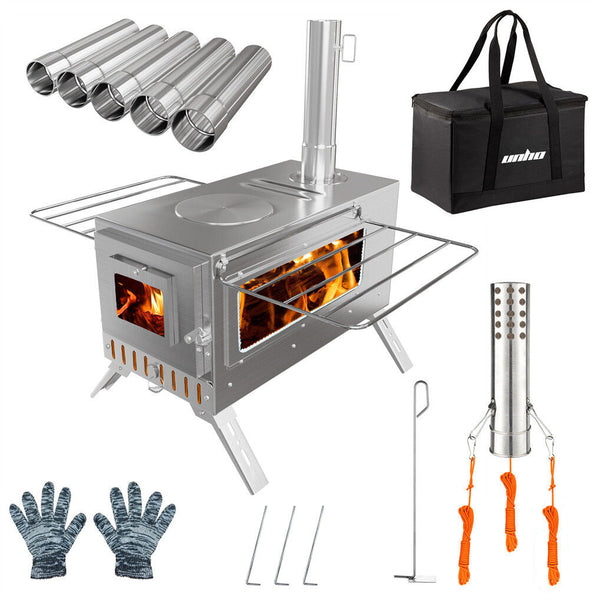 Stainless Steel Wood Burner Camp Stove with Chimney & Carry Bag