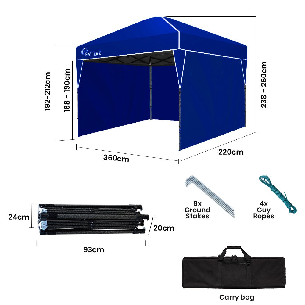 RED TRACK Ultra Compact Folding Gazebo, 3.6 x 2.2m with Walls, Navy Blue