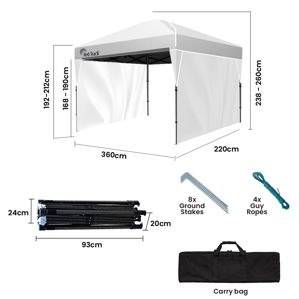 RED TRACK Ultra Compact Folding Gazebo, 3.6 x 2.2m with Walls, White