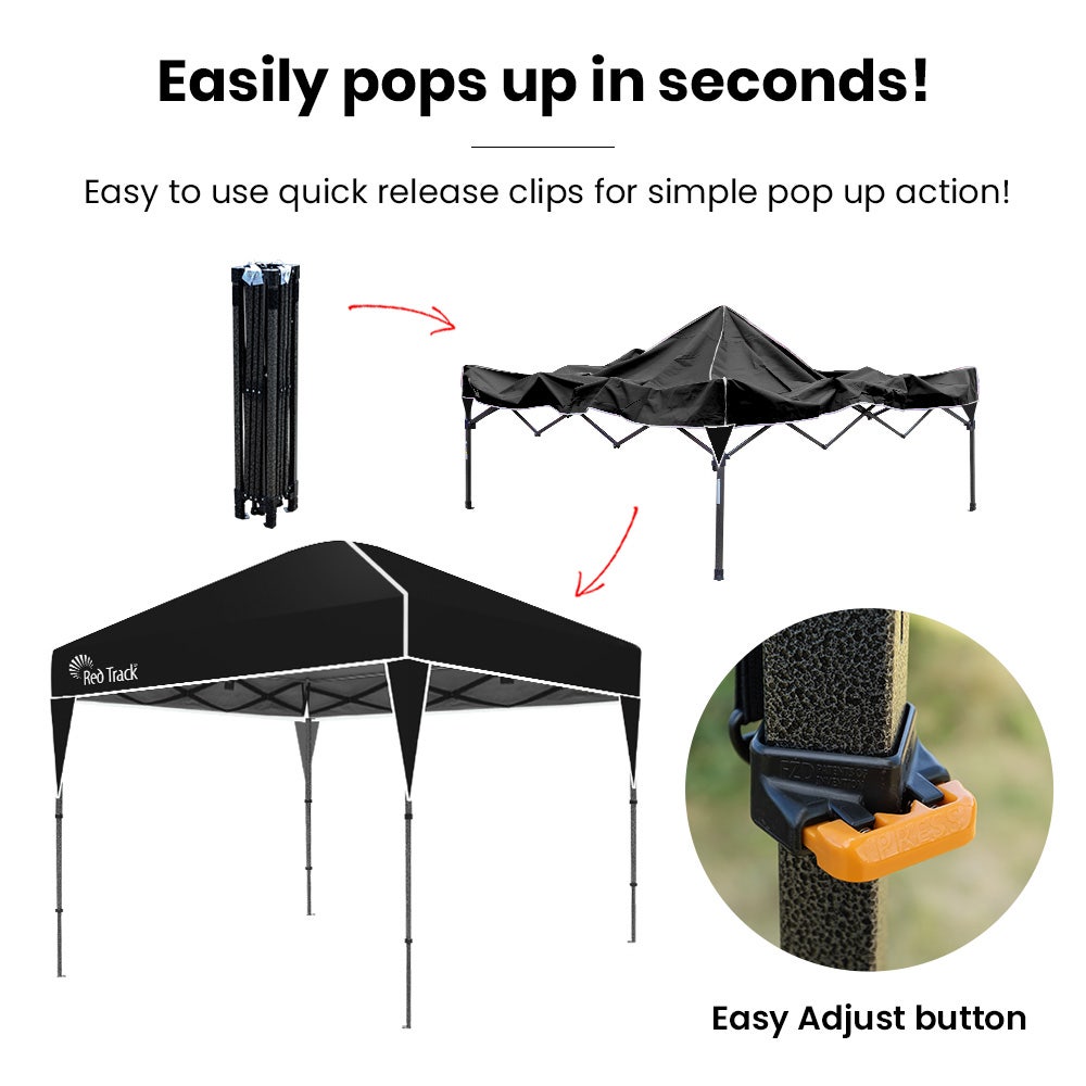 RED TRACK Ultra Compact Folding Gazebo, 3 x 3m, Black